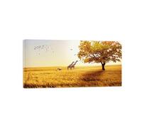 Landscape Picture Print on Canvas. Autumn Wheat Field Tree. Nature Wall Art Painting. Modern Living Room Wall Decoration Wrapped Canvas Poster 150x75cm