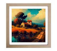 Landscape Post-Impressionism Framed Print | 18x18 Inch Oak Framed Wall Art | Ready to Hang | Impressionist Nature Picture | Living Room Bedroom Lounge Office
