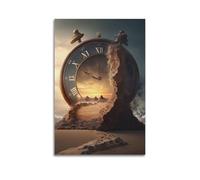 Landscape Poster A Giant Clock in The Desert Decorative Painting Canvas Wall Posters And Modern Family Bedroom Decor 16x24inch(40x60cm)