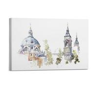 Landscape Poster Light Watercolor Twin Towers And Dome Poster Modern Wall Art Canvas Aesthetic Decoration Painting 24x36inch(60x90cm) Frame-style