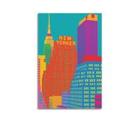 Landscape Poster New York, Colorful Skyline with “New Yorker”.jpg Poster Modern Wall Art Canvas Aesthetic Decoration Painting 16x24inch(40x60cm) Unframe-style
