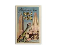 Landscape Poster New York, Greetings with Iconic Buildings.jpg Poster Modern Wall Art Canvas Aesthetic Decoration Painting 12x18inch(30x45cm) Unframe-style