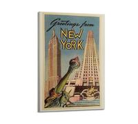 Landscape Poster New York, Greetings with Iconic Buildings.jpg Poster Modern Wall Art Canvas Aesthetic Decoration Painting 16x24inch(40x60cm) Frame-style