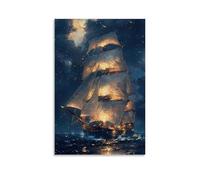 Landscape Poster Showing Sailing Ship in The Rain at Night Wall Art Decorative Painting Mural Modern Decoration Hanging Art Poster 16x24inch(40x60cm)
