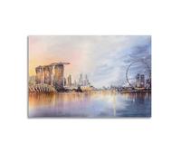 Landscape Poster Singapore City Skyline Twilight in Watercolor Poster Modern Wall Art Canvas Aesthetic Decoration Painting 24x36inch(60x90cm) Unframe-style