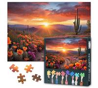 Landscape Puzzles for Adults 1000 Pieces, Desert Bloom Oasis with Cacti 1000 Piece Jigsaw Puzzle, Difficult Impossible Challenges, 19.5 x 27.5 Inch