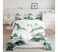Landscape Queen Duvet 10.5 Tog, Green Microfiber Bedding Set, 1 Quilt 220x220cm and 2 Pillowcases 50x75cm, All Year Round Comforter for Cozy Nights X1090