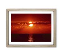Landscape Red Florida Sunset USA Modern Framed Print | A4 Oak Framed Wall Art | Ready to Hang | Modern Flag Picture | Living Room Bedroom Lounge Office