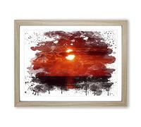 Landscape Red Florida Sunset USA V3 Modern Framed Print | A4 Oak Framed Wall Art | Ready to Hang | Modern Flag Picture | Living Room Bedroom Lounge Office