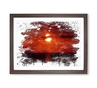 Landscape Red Florida Sunset USA V3 Modern Framed Print | A4 Walnut Framed Wall Art | Ready to Hang | Modern Flag Picture | Living Room Bedroom Lounge Office