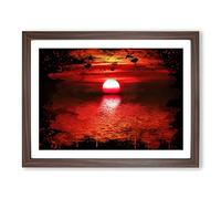 Landscape Red Sunset Modern CB Framed Print | A2 Walnut Framed Wall Art | Ready to Hang | Modern Landscape Picture | Living Room Bedroom Lounge Office