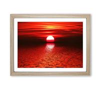 Landscape Red Sunset Modern Framed Print | A2 Oak Framed Wall Art | Ready to Hang | Modern Landscape Picture | Living Room Bedroom Lounge Office
