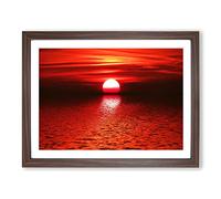 Landscape Red Sunset Modern Framed Wall Art Print, Ready to Hang Picture for Living Room Bedroom Home Office Décor, Walnut A2 (64 x 46 cm)