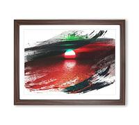 Landscape Red Sunset V2 Modern Framed Print | A2 Walnut Framed Wall Art | Ready to Hang | Modern Landscape Picture | Living Room Bedroom Lounge Office