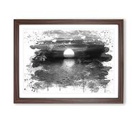 Landscape Red Sunset V4 Modern Framed Print | A4 Walnut Framed Wall Art | Ready to Hang | Modern Landscape Picture | Living Room Bedroom Lounge Office