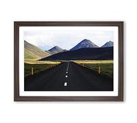 Landscape Road Iceland Framed Print | A2 Walnut Framed Wall Art | Ready to Hang | Modern Nature Picture | Living Room Bedroom Lounge Office