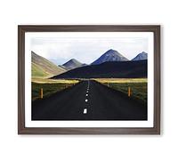 Landscape Road Iceland Modern Framed Print | A2 Walnut Framed Wall Art | Ready to Hang | Modern Nature Picture | Living Room Bedroom Lounge Office