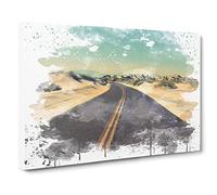 Landscape Road Through the Desert V3 Canvas Print | Gallery Wrapped 30mm Frame Wall Art | 24x16 inches | Ready to Hang | Modern Landscape Picture | Living Room Bedroom Lounge Office