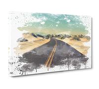Landscape Road Through the Desert V3 Canvas Print | Gallery Wrapped 30mm Frame Wall Art | 30x20 inches | Ready to Hang | Modern Landscape Picture | Living Room Bedroom Lounge Office
