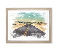 Landscape Road Through the Desert V3 Modern Framed Print | A3 Oak Framed Wall Art | Ready to Hang | Modern Landscape Picture | Living Room Bedroom Lounge Office