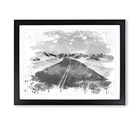 Landscape Road Through the Desert V4 Modern Framed Print | A2 Black Framed Wall Art | Ready to Hang | Modern Landscape Picture | Living Room Bedroom Lounge Office