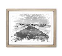 Landscape Road Through the Desert V4 Modern Framed Print | A2 Oak Framed Wall Art | Ready to Hang | Modern Landscape Picture | Living Room Bedroom Lounge Office