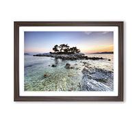 Landscape Rocky Island Framed Print | A2 Walnut Framed Wall Art | Ready to Hang | Modern Landscape Picture | Living Room Bedroom Lounge Office