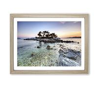 Landscape Rocky Island Modern Framed Wall Art Print, Ready to Hang Picture for Living Room Bedroom Home Office Décor, Oak A4 (34 x 25 cm)