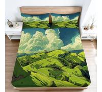 Landscape Rustic Farmhouse Fitted Sheets Double Size 135 x 200 cm - Hill Cloud Fitted Sheets Bedding Bed Sheets For Kids Boys Girl Bed Sheets Set for Deep Pocket 30 cm