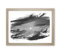 Landscape Sheeps in the Sunset V1 Modern Framed Print | A3 Oak Framed Wall Art | Ready to Hang | Modern Landscape Picture | Living Room Bedroom Lounge Office