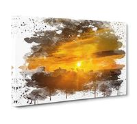 Landscape Sheeps in the Sunset V3 Canvas Print | Gallery Wrapped 30mm Frame Wall Art | 30x20 inches | Ready to Hang | Contemporary Landscape Picture | Living Room Bedroom Lounge Office