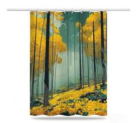 Landscape Shower Curtains for Bathroom 90x180cm, Long Waterproof Bath Curtain, Extra Large Polyester Fabric Window Drapes with 12 Hooks Weighted Hem Showering Panel, Forest Curtains 36x72inch,Model744