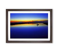 Landscape Silent Sunrise Lake (1) Framed Print | A2 Walnut Framed Wall Art | Ready to Hang | Modern Landscape Picture | Living Room Bedroom Lounge Office