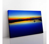 Landscape Silent Sunrise Lake No.1 Modern Canvas Wall Art Print Ready to Hang, Framed Picture for Living Room Bedroom Home Office Décor, 76x50 cm (30x20 Inch)