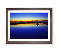 Landscape Silent Sunrise Lake No.1 Modern Framed Print | A3 Walnut Framed Wall Art | Ready to Hang | Modern Landscape Picture | Living Room Bedroom Lounge Office