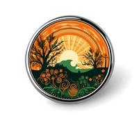 Landscape Silhouette Badge Holder Personalized Metal Button Pin Fashion Round Badge with Pattern Pin DIY Button Badges Exquisite Brooch Crafts Gift Clothes Decorative Pins