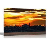 Landscape Silhouette of the Hagia Sophia Mosque Canvas Wall Art Prints City Pictures Framed Posters for Home Living Room Bedroom Large 76 x 50cm (30 x 20 inches)