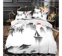 Landscape Single Duvet Cover Set Chinese Style Bedding Set 3D Print Soft Microfiber Quilt Covers 135x200 cm with Zipper Closure and 2 Pillowcases 50x75 cm for Teens L.3403