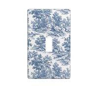 Landscape Single Light Switch Cover Plate, Classic Rustic Trees Houses None Blue Plastic Standard Size Decorative Wall Plates for New Apartment Home Bedroom Office Decor (Single)