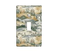 Landscape Single Light Switch Cover Plate, Nature Vintage Animals Hills None Green Plastic Standard Size Decorative Wall Plates for New Apartment Home Bedroom Office Decor (Single)