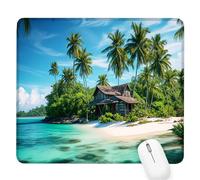 Landscape Small Mouse Mat 11.81×9.84×0.12 Inch,2026 New Year Gaming Mousepad Coconut Trees Mini Desk Pad with Non-Slip Base and Stitched Edge,for Wireless Mouse,Laptop,Office Home,Gift Men/Woman D-638