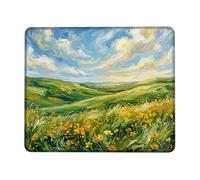 Landscape Small Mouse Pad, Impressionism Natural Flowers Sky Spring Green Square Rubber Washable Stitched Edge Cloth Mousepad Desk Decor for Office Home Dorm Laptop Square 8x10 Inch