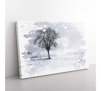 Landscape Snow and Tree V3 Modern Canvas Wall Art Print Ready to Hang, Framed Picture for Living Room Bedroom Home Office Décor, 76x50 cm (30x20 Inch)
