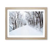 Landscape Snowy Tree Lined Road Modern Framed Wall Art Print, Ready to Hang Picture for Living Room Bedroom Home Office Décor, Oak A4 (34 x 25 cm)