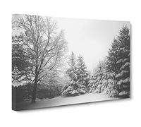 Landscape Snowy Winter Forest Modern Canvas Wall Art Print Ready to Hang, Framed Picture for Living Room Bedroom Home Office Décor, 24x16 Inch (60x40 cm)