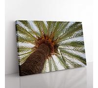 Landscape Spain Madrid Palm Tree Modern Canvas Wall Art Print Ready to Hang, Framed Picture for Living Room Bedroom Home Office Décor, 76x50 cm (30x20 Inch)