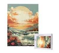 Landscape Sun Ocean Boho Vintage Personalised 500 Piece Wooden Jigsaw Puzzle For Adults, Custom Portrait Picture