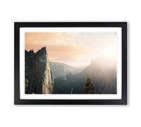 Landscape Sunlight Over Mountains Framed Print | A2 Black Framed Wall Art | Ready to Hang | Modern Landscape Picture | Living Room Bedroom Lounge Office