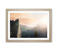 Landscape Sunlight Over Mountains Framed Print | A2 Oak Framed Wall Art | Ready to Hang | Modern Landscape Picture | Living Room Bedroom Lounge Office