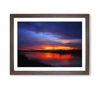 Landscape Sunset Laos Lake Modern Framed Print | A3 Walnut Framed Wall Art | Ready to Hang | Modern Landscape Picture | Living Room Bedroom Lounge Office